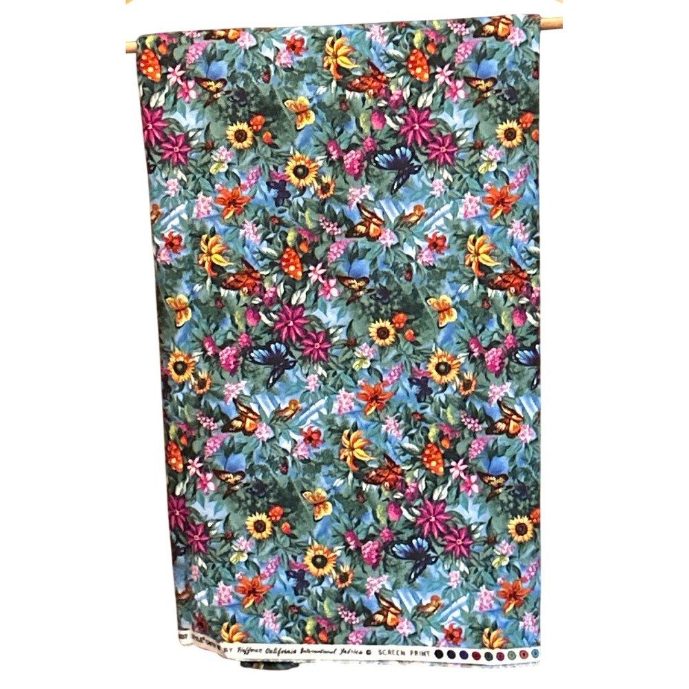 2007 Hoffman California Fabrics Butterfly Floral Screen Print Cottagecore Nature